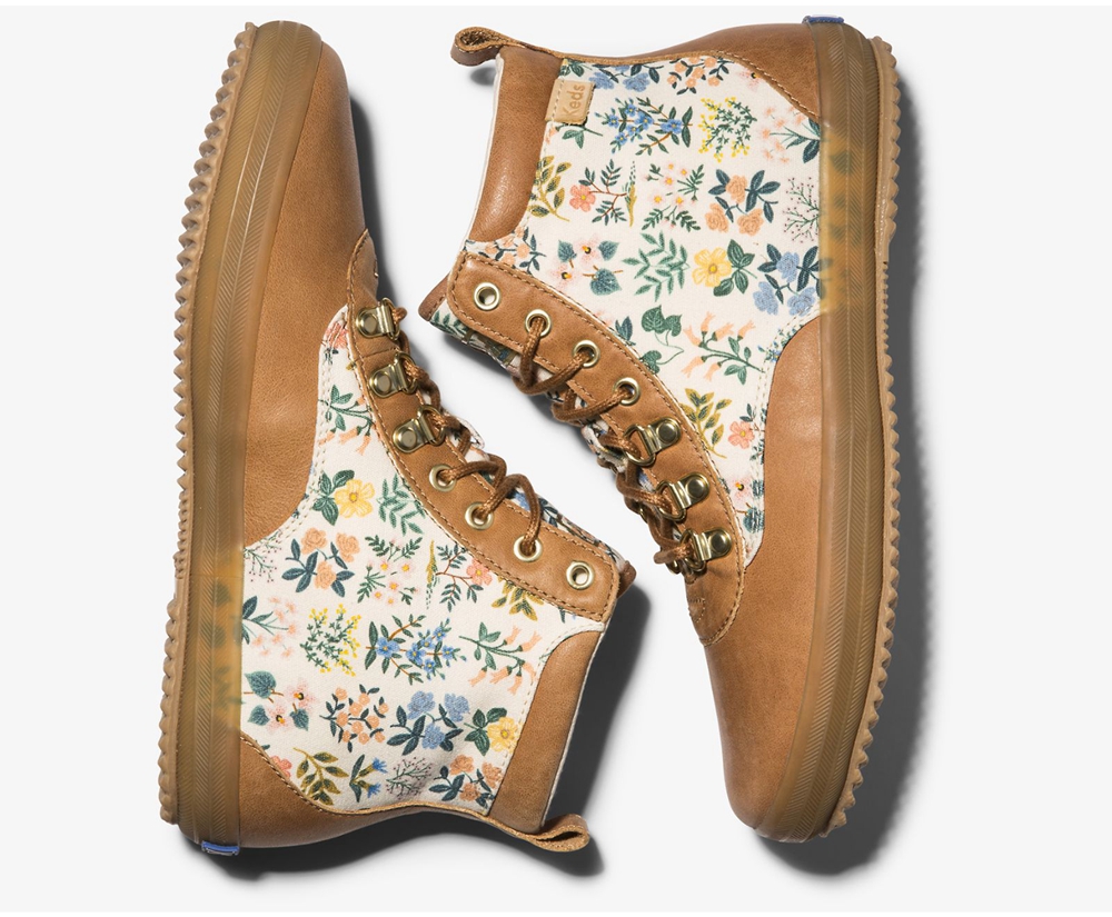 Keds Stiefel Damen Braun - Rifle Paper Co. Scout Leder Wildflower W/ Thinsulate - GRE-597421